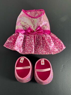 Retired Build-a-Bear Pink Sequin Dress and Matching Shoes.